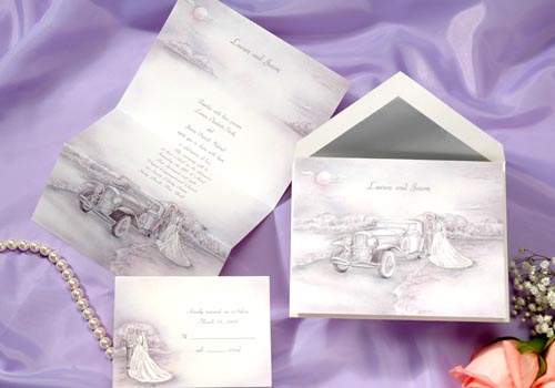 Moonlit Lit Romantic Purple Wedding Invitations