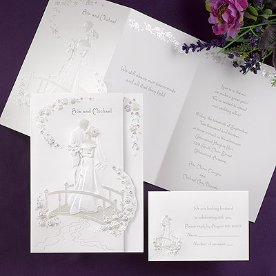 Crossing the Bridge Purple Roses Wedding Invitations