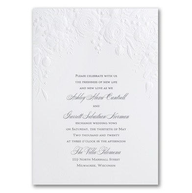 White Embossed Roses Wedding Invitation