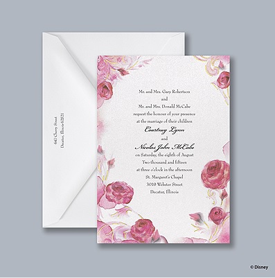 Burgundy Roses Bride and Groom Wedding Invitations